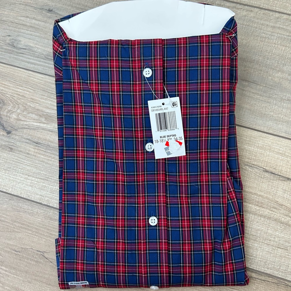 NWT Izod Men's Red and Navy Plaid Button Down Shirt - Size XXL 18-18.5 34/35 - Picture 9 of 12